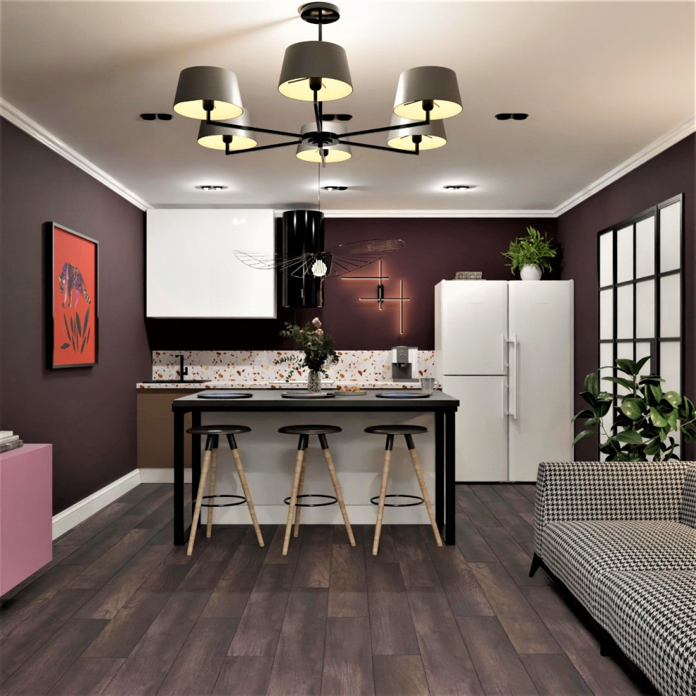 Фиолетовая кухня-гостиная☺