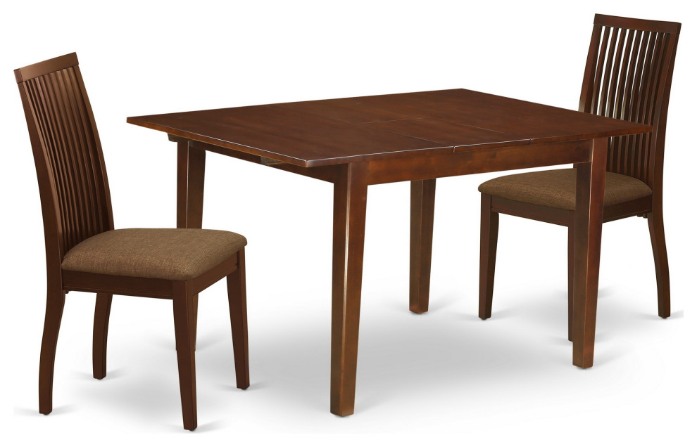 3Piece Set, Kitchen Table, Butterfly Leaf, 2 Dining Chairs, Mahogany Transitional Dining