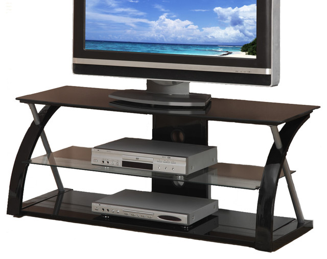 Black Glass Metal Dynamic Entertainment Center, TV Stand