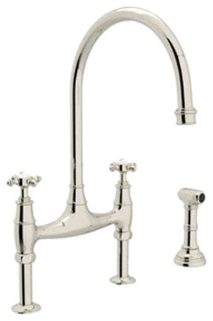 Rohl U 4718X Pn 2 Bridge Faucet Cross Handles And Side Spray Polished   Home Design 