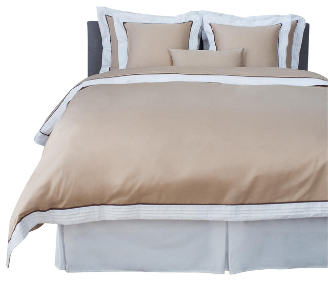 LaCozi Sateen Beige Pintuck Duvet Cover Set, King Modern Duvet