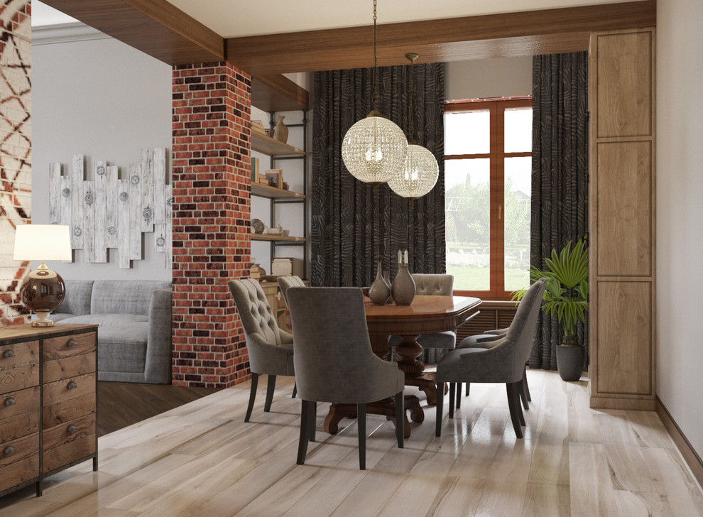 Гостиная с элементами лофта в загородном доме