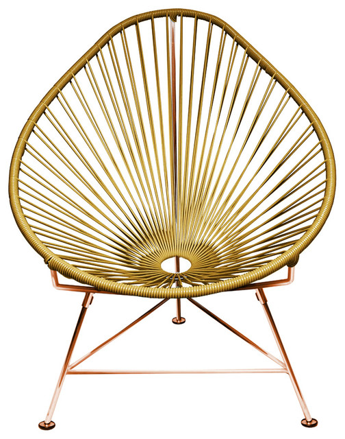 Acapulco Indoor/Outdoor Handmade Lounge Chair, Gold Weave, Copper Frame