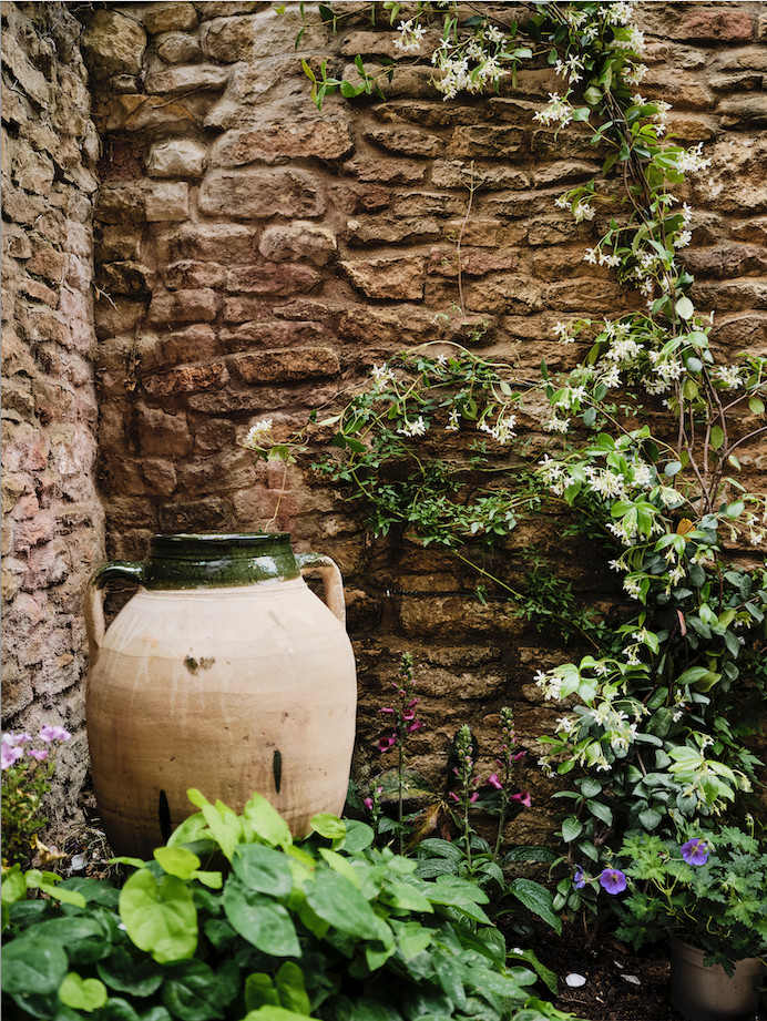 Источник вдохновения для домашнего уюта: маленький летний засухоустойчивый сад на внутреннем дворе в стиле кантри с клумбами, полуденной тенью и покрытием из гравия для на участке и в саду