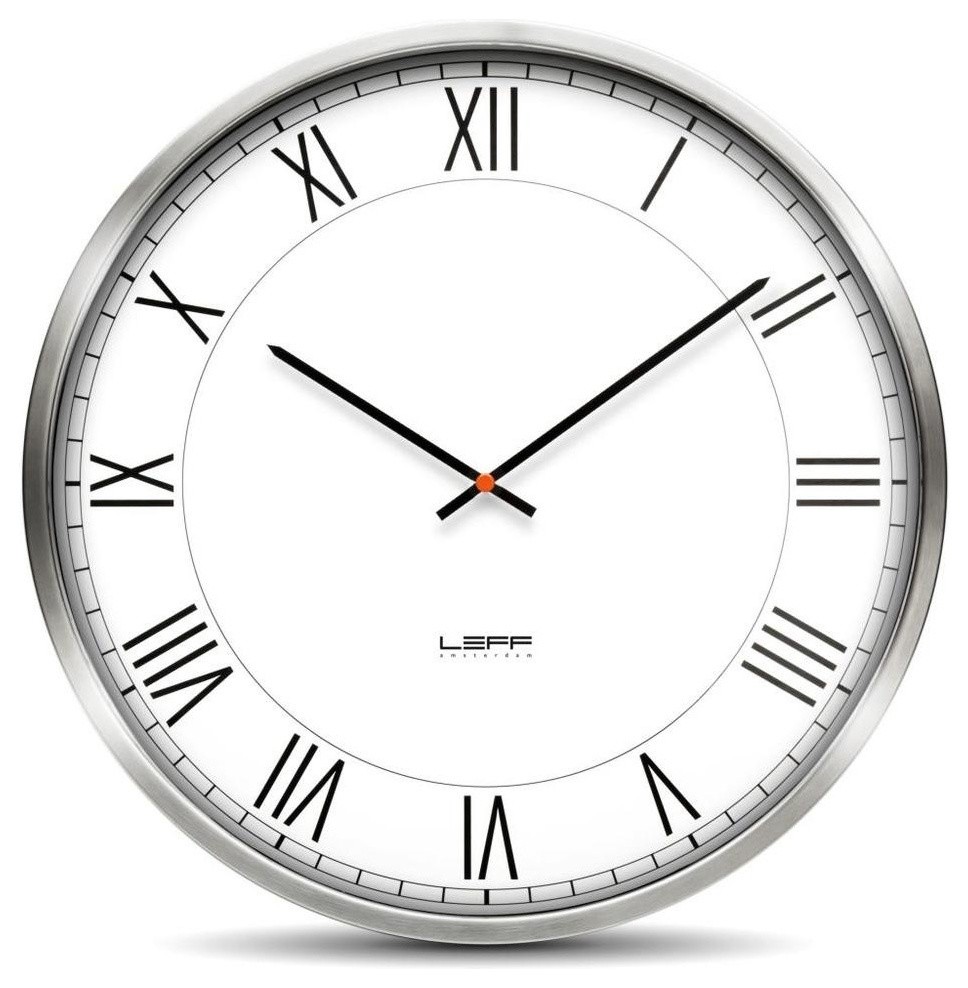 One45 Wall Clock - Stainless Steel, White Roman