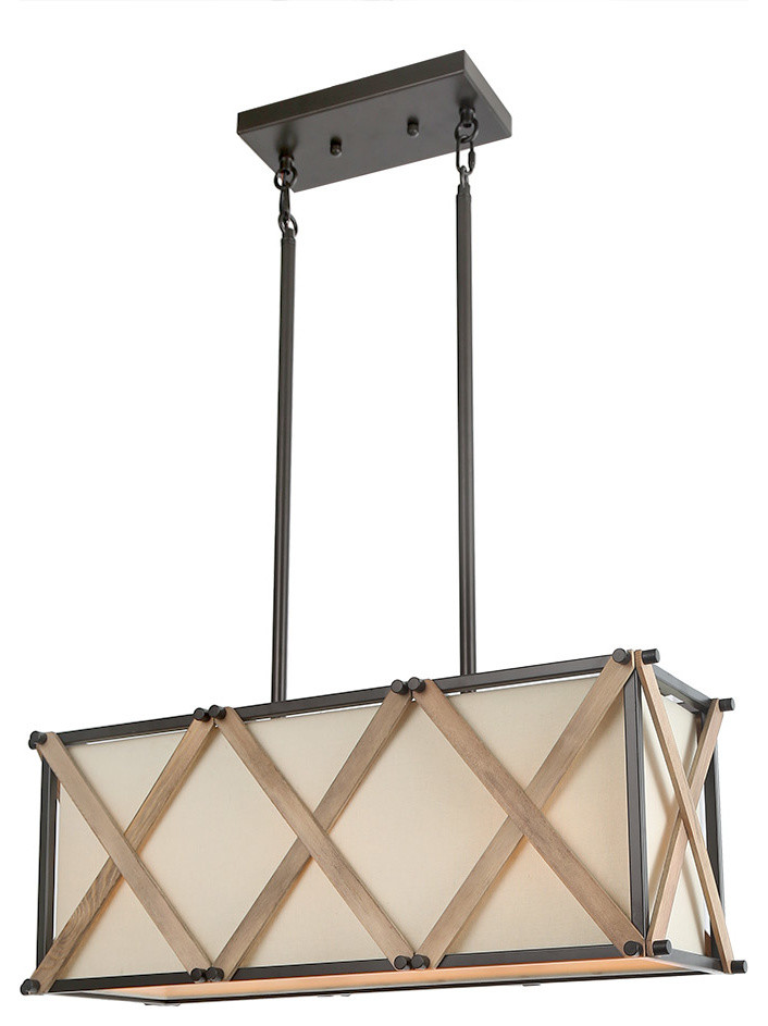 LALUZ 3-light Wood Kitchen Island Lighting Rectangular Chandeliers