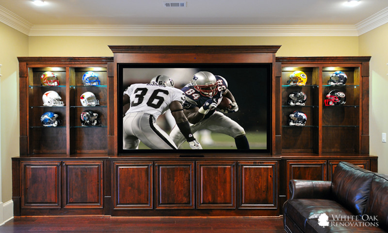 Inspiration for a traditional home theatre in Atlanta.