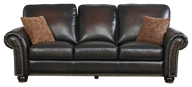 Abbyson Living Harrigan Hand Rubbed Brown Leather Sofa