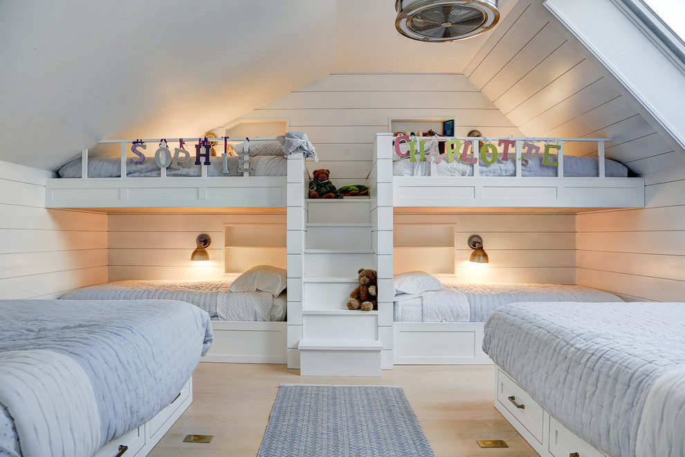 Nyack - Hudson River Interior Renovation - A newly created bunk room not only features bunk beds for this family's young children, but additional beds for sleepovers for years to come!