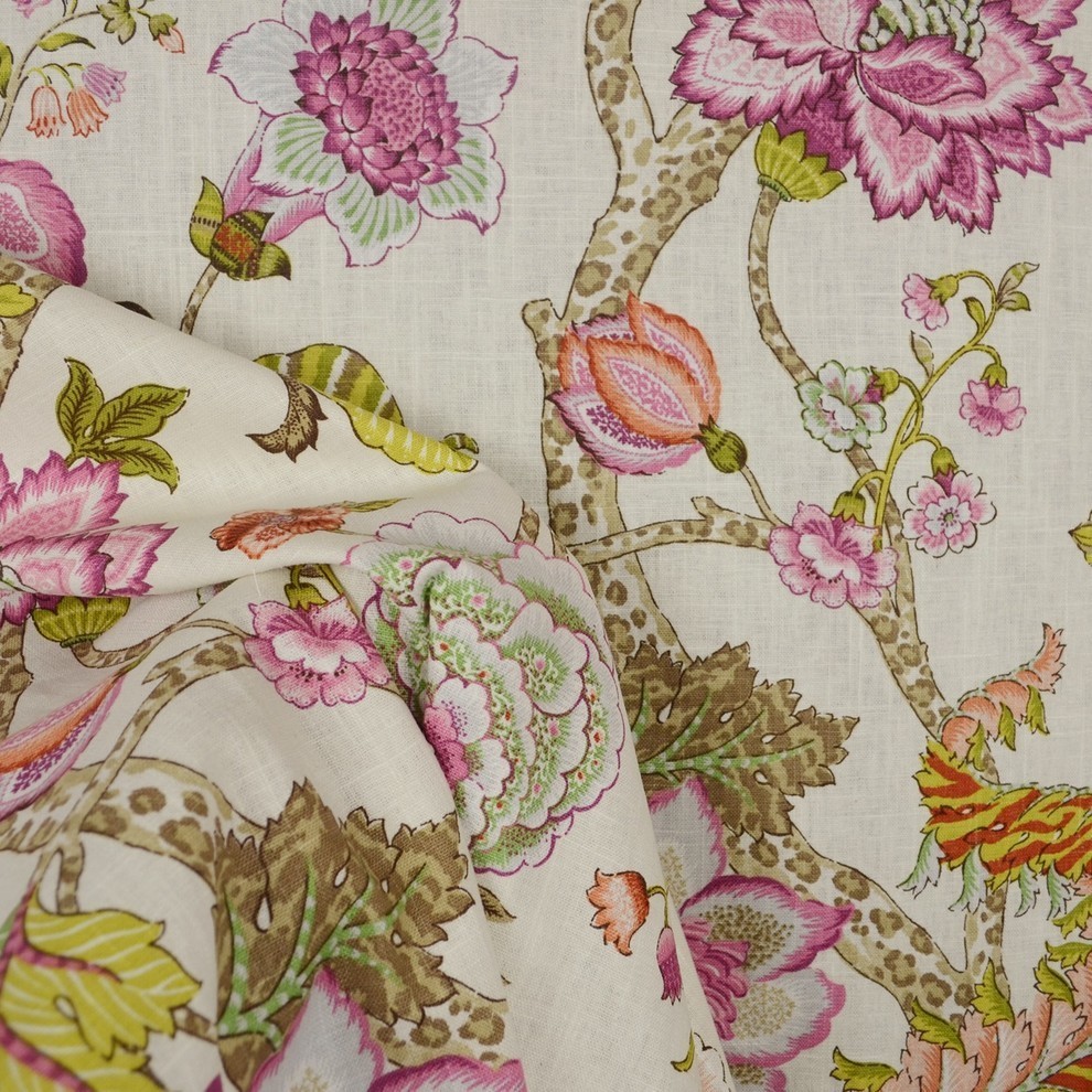 Malawi Hibiscus Jacobean Floral Fabric, Sample