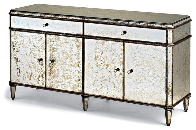 Antiqued Mirror Credenza Transitional Buffets And Sideboards