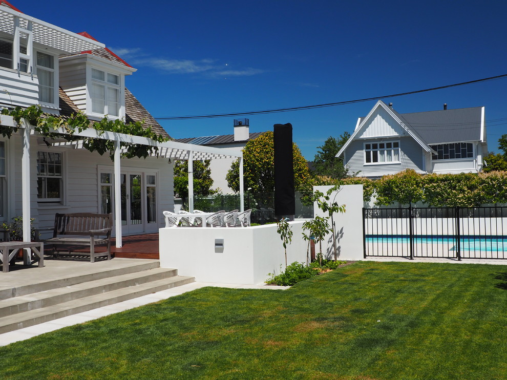 Design ideas for a traditional backyard garden in Christchurch.