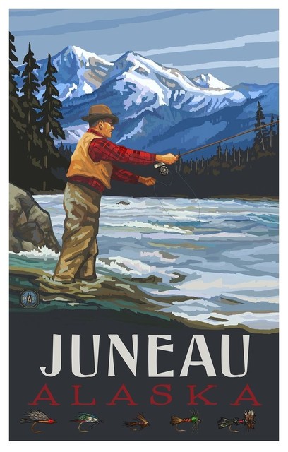 Paul A Lanquist Juneau Alaska Fly Fisherman Stream Art Print 12 X18