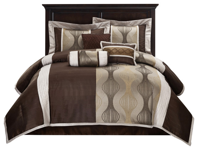 Kath 7 Piece Comforter Set Brown Contemporary Comforters And