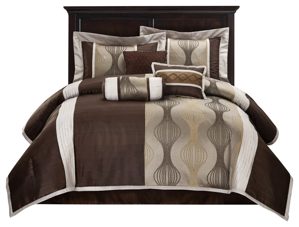 Kath 7Piece Comforter Set, Brown Contemporary Comforters And