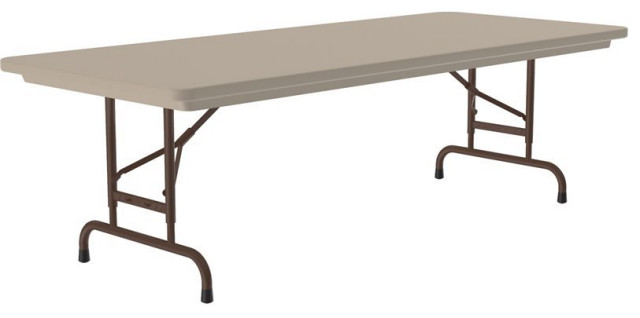 Correll 22-32"H Adjustable H.D. Blow-Molded Plastic Folding Table in Mocha Brown