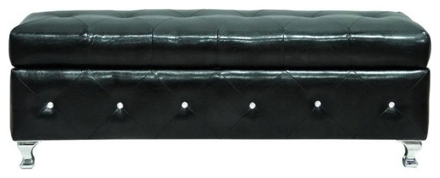 Classic Synthetic Leather Storage Bench With Tufted Look, Black