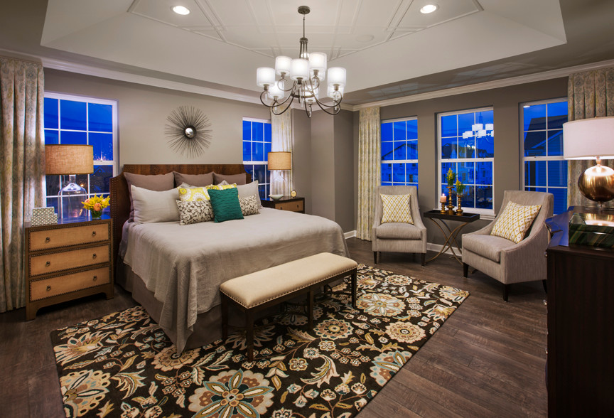 Mid-sized transitional master bedroom in Chicago.