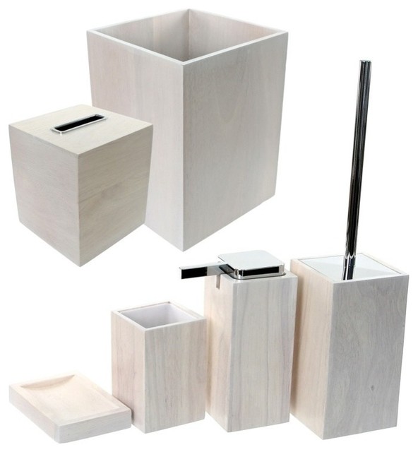 Wooden 6 Piece White Bathroom Accessory Set