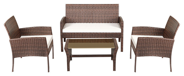 Costway 4 Pieces Patio Furniture Wicker Rattan Sofa Set Garden Coffee Table Tropical Outdoor Lounge Sets By Goplus Corp