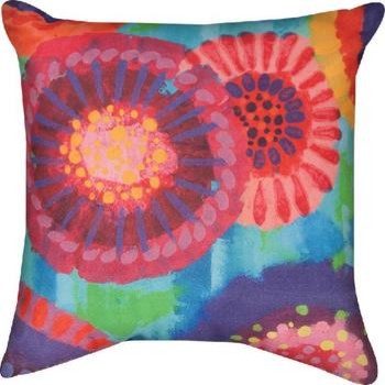 Brightly Colored 'Starburst' Floral Print Indoor / Outdoor Throw Pillow 18 x 18