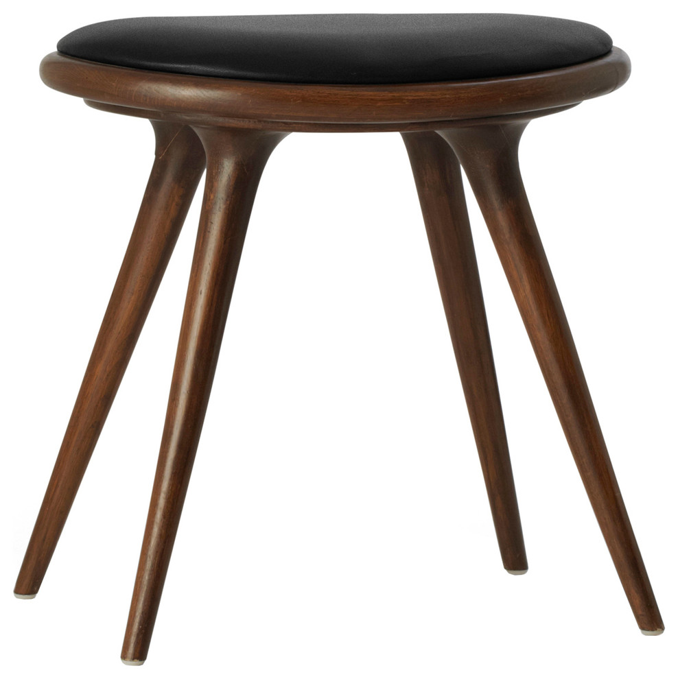 Mater Dining Stool, Brown Stained Oak, Black Leather Seat