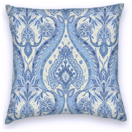 Blue Cream Cotton Ikat Decorative Throw Pillow Cover - Mediterranean - Decorative Pillows - by ...