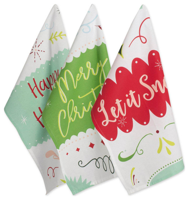 DII Assorted Winter Wishes Holiday Printed Dishtowel, Set of 3
