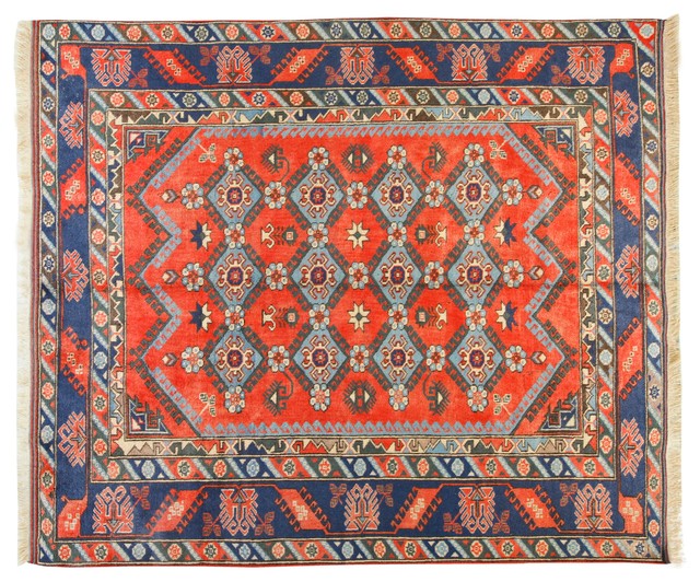 Blue and Red Oriental Obruk Turkish Kilim Rug - Mediterranean - Area ...