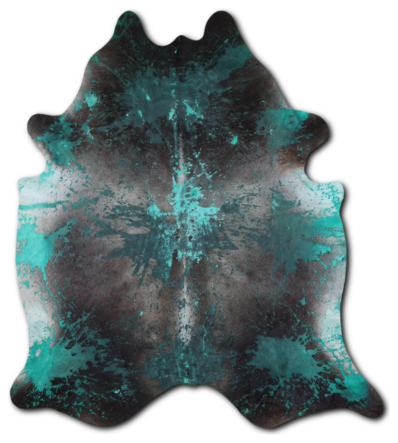 ACID WASHED HAIR ON Cowhide Rug DE DISTRESSED EMERALD GREEN, 5'x7' to 6