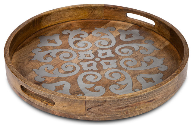 Wood Metal 24 Round Tray, 24 Round Coffee Table Tray