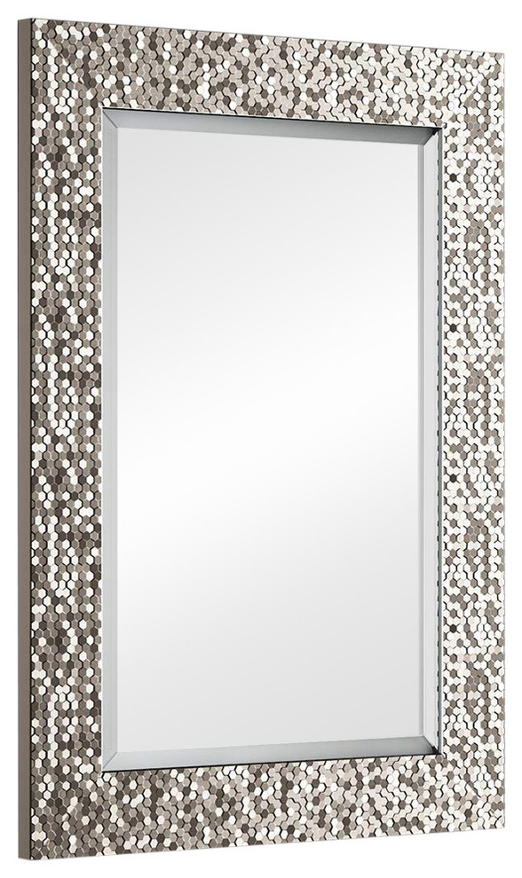 Wall Mounted Mirror, Pewter Bevelled Edge Design, Simple Modern Style