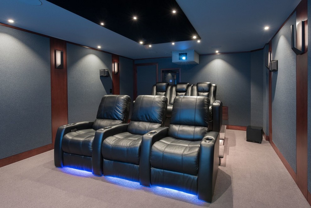 This is an example of a contemporary home cinema in Denver.