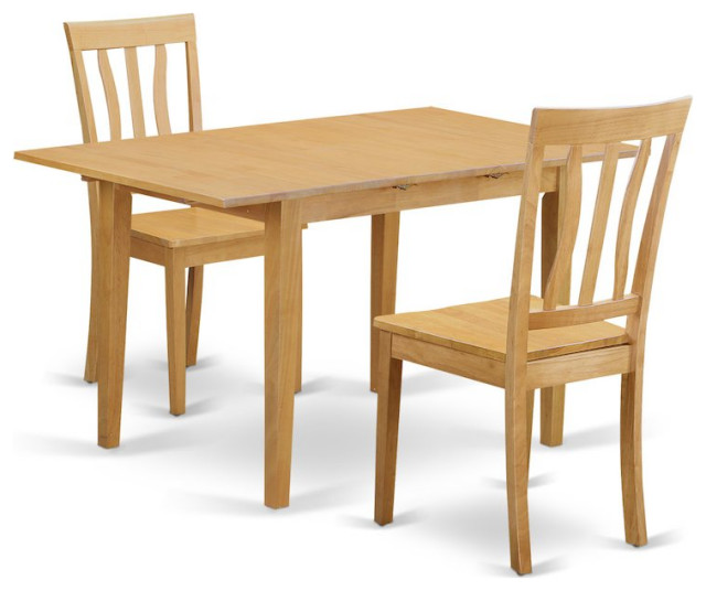 3Piece Table Set, Kitchen Table and 2 Chairs, Oak Transitional