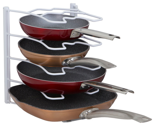 Home Basics White Steel Wall Fry Pan Organizer Contemporary Pantry
