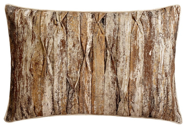 Gold & Brown Silk Textured & Pintucks 12"x20" Lumbar Pillow Cover - Alpine