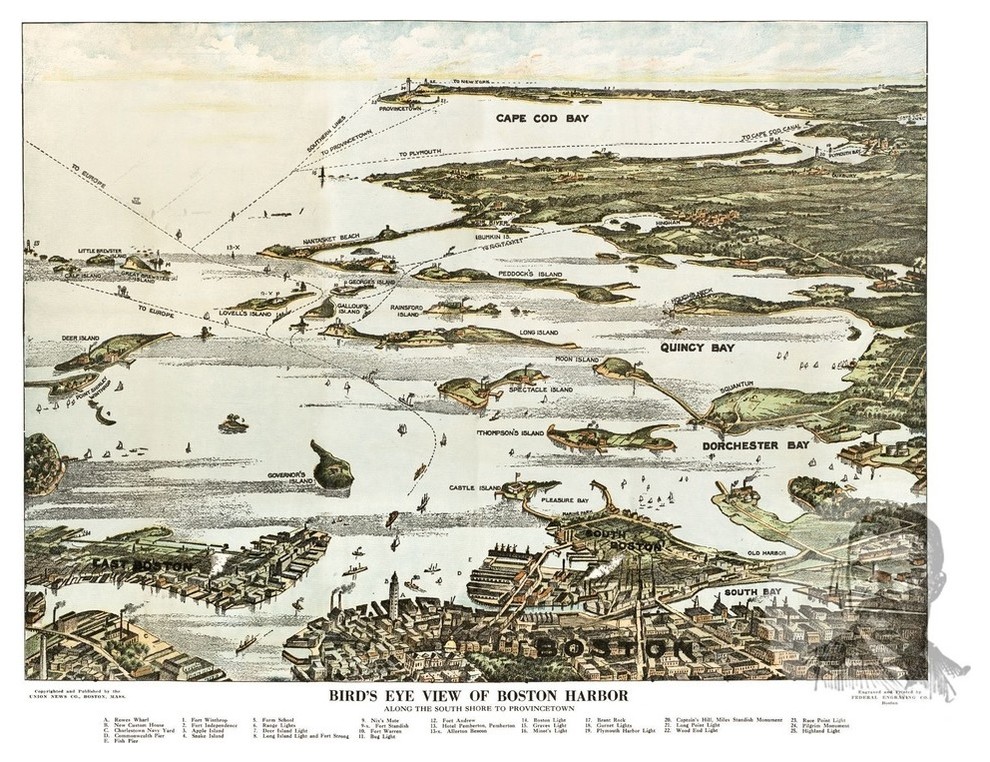 Old Map of Boston Harbor Massachusetts 1920, Vintage Map Art Print, 12