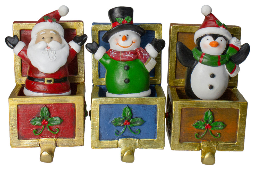 Set of 3 Santa Snowman and Penguin Jack, the Box Christmas Stocking