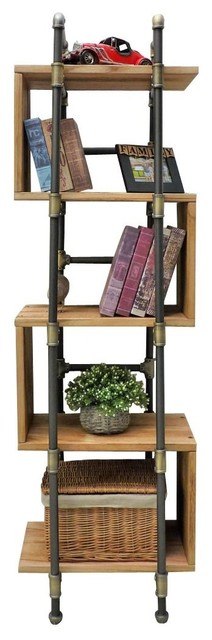 Industrial 69 Tall Narrow 5 Shelf Open Etagere Pipe Bookcase