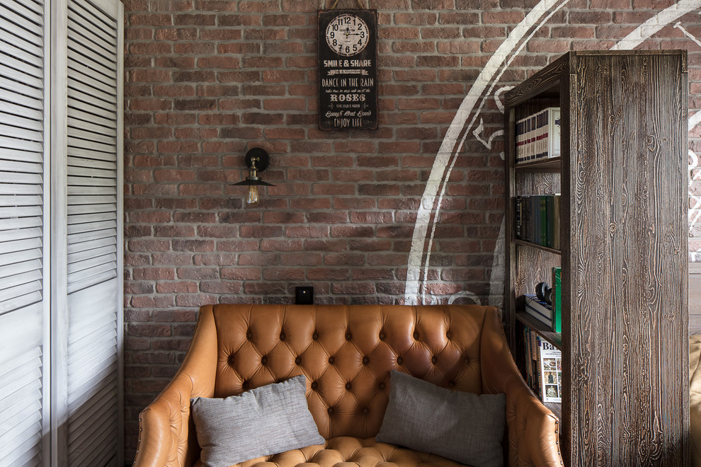 Inspiration for an industrial kids' room for boys in Moscow with brown walls.