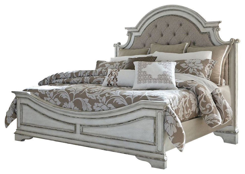 Liberty Magnolia Manor King Upholstered Bed in Antique White  SHIP IN 4 WEEKS