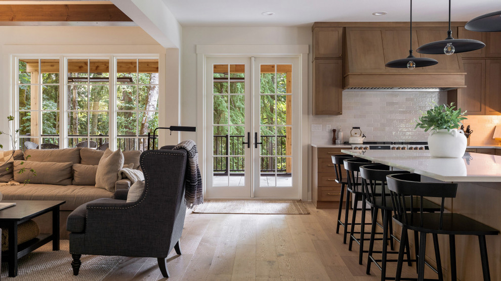 Example of a transitional kitchen design in Seattle