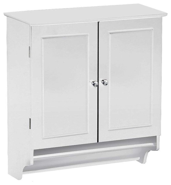 White Bathroom Wall Cabinet With Storage Shelf And Towel Bar