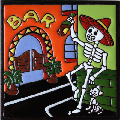 6"x6" Happy Hour Day of the Dead Clay Tile