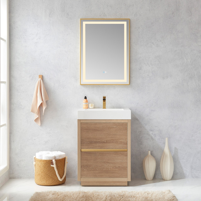 Huesca Bath Vanity in North American Oak, 24" Single Sink, Without Mirror