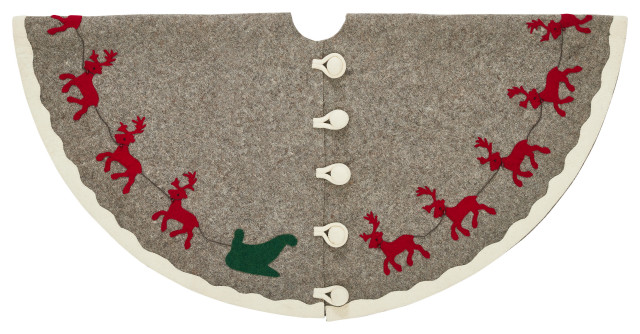 Hand Felted Wool Dogs and Trees Gray XL Christmas Tree Skirt 72