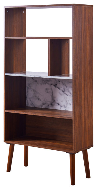 Wooden Bookshelf Bookcase w/ Marble Look Top