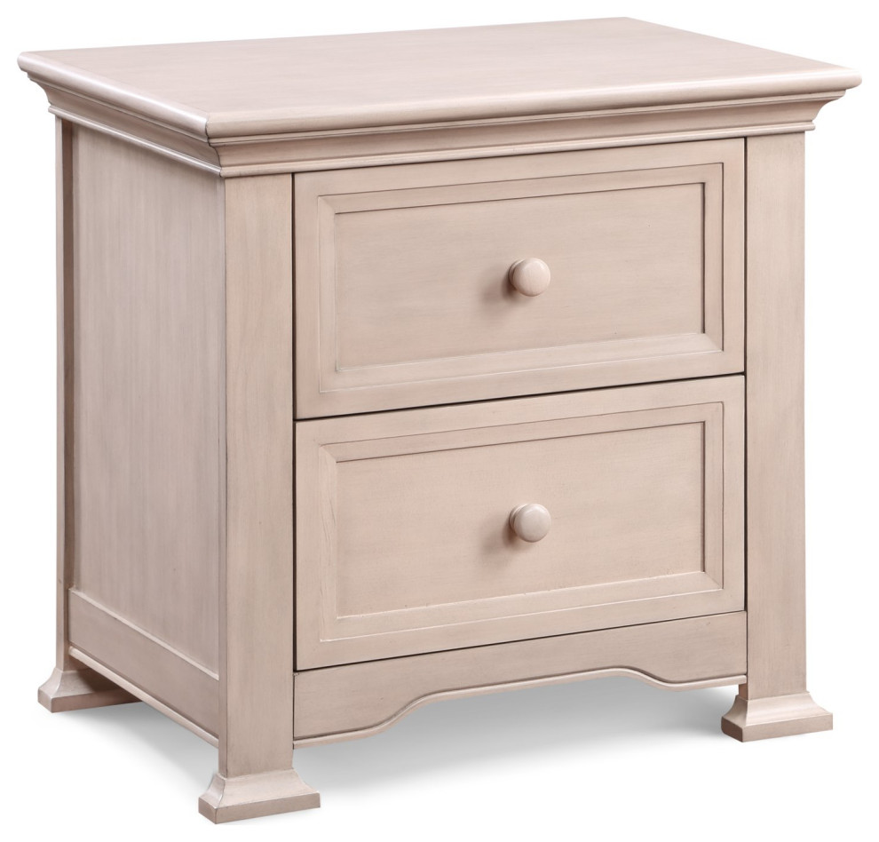 Traditional Nightstand, 2 Panel Accented Drawers With Rounded Knobs