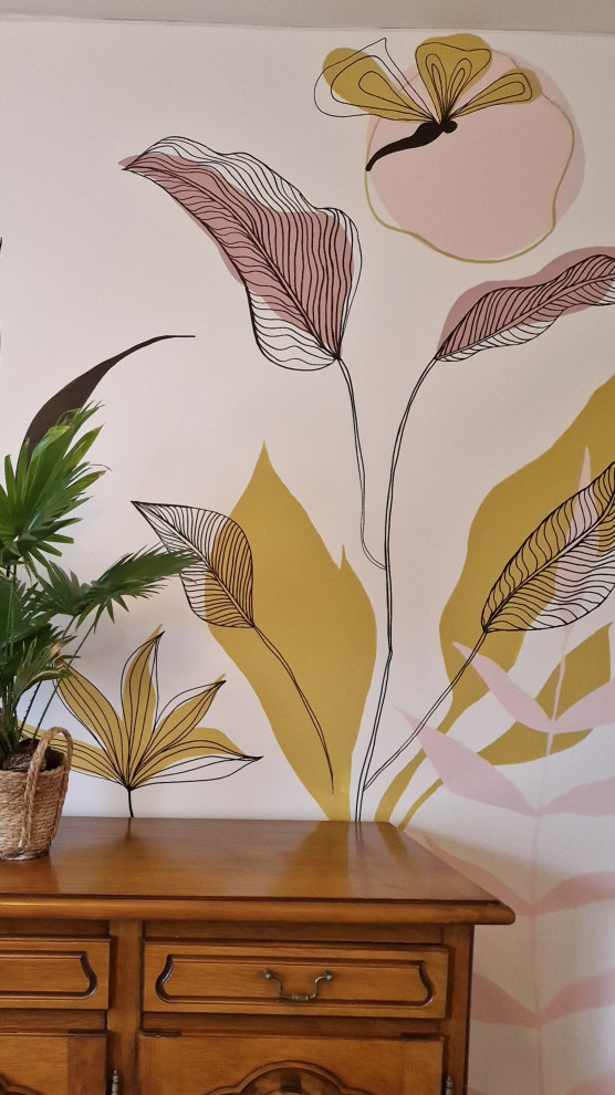 fresque florale salon