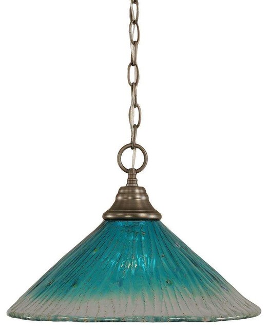 Hung 1Light Chain Pendant Brushed Nickel Teal Crystal Glass Contemporary Pendant Lighting